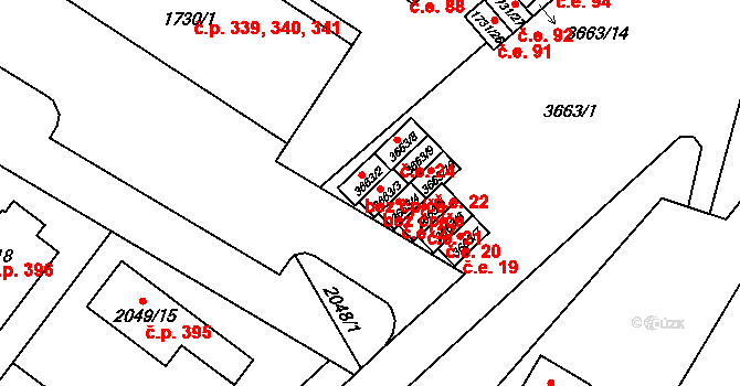 Brňany 26, Vyškov na parcele st. 3663/3 v KÚ Vyškov, Katastrální mapa