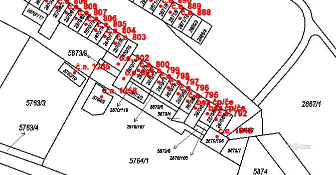 Velké Meziříčí 797 na parcele st. 2870/70 v KÚ Velké Meziříčí, Katastrální mapa