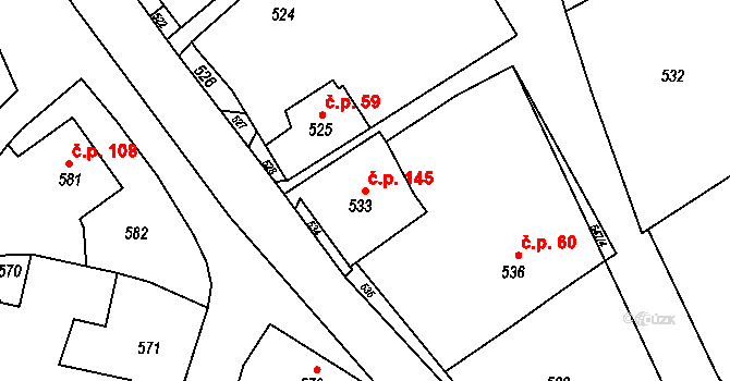 Polnička 145 na parcele st. 533 v KÚ Polnička, Katastrální mapa