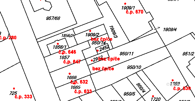 Hradec Králové 40281329 na parcele st. 2452 v KÚ Kukleny, Katastrální mapa