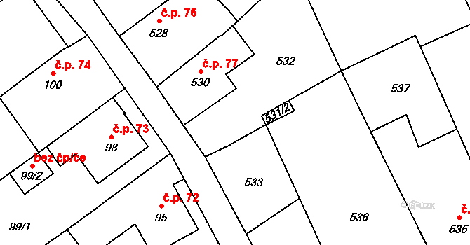 Moravičany 41450329 na parcele st. 531/1 v KÚ Moravičany, Katastrální mapa