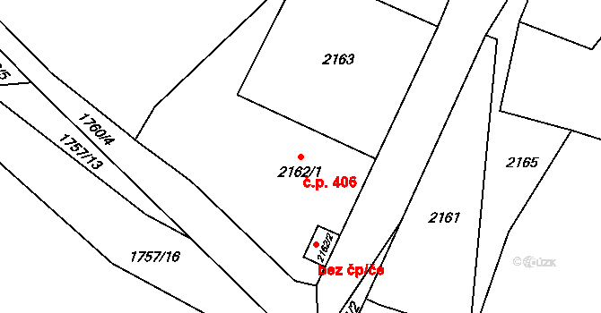 Želechovice nad Dřevnicí 406 na parcele st. 2162/1 v KÚ Želechovice nad Dřevnicí, Katastrální mapa