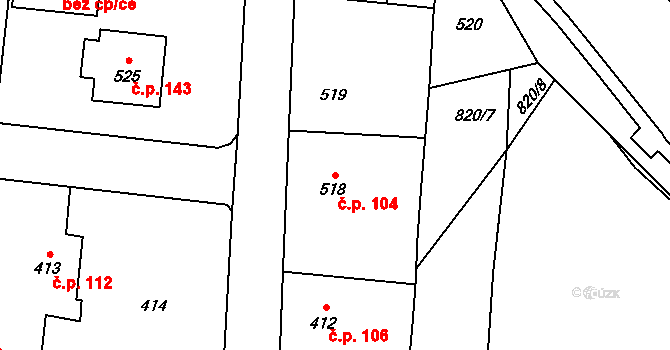 Neplachovice 104 na parcele st. 518 v KÚ Neplachovice, Katastrální mapa