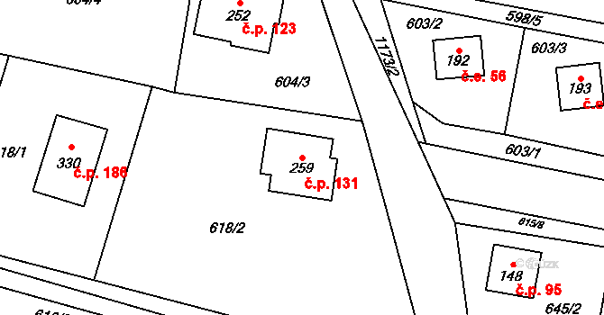Podvihov 131, Opava na parcele st. 259 v KÚ Podvihov, Katastrální mapa