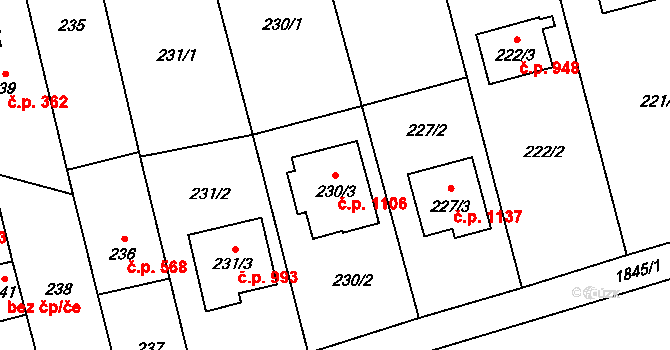Kylešovice 1106, Opava na parcele st. 230/3 v KÚ Kylešovice, Katastrální mapa