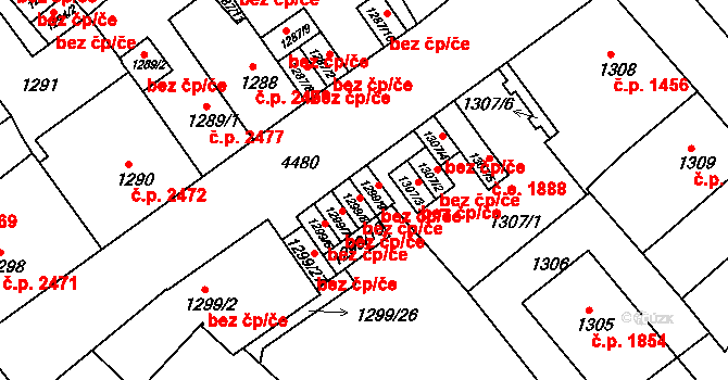 Teplice 45147329 na parcele st. 1299/9 v KÚ Teplice, Katastrální mapa