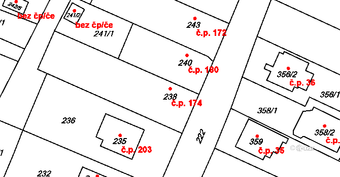 Chlebičov 174 na parcele st. 238 v KÚ Chlebičov, Katastrální mapa