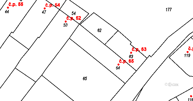 Bílovice-Lutotín 47647329 na parcele st. 64 v KÚ Lutotín, Katastrální mapa
