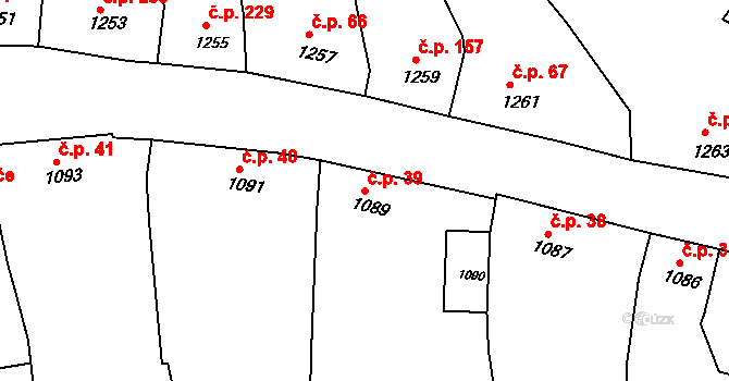 Pustiměř 39 na parcele st. 1089 v KÚ Pustiměř, Katastrální mapa