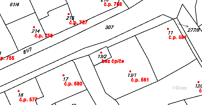 Rudná 50516329 na parcele st. 13/2 v KÚ Hořelice, Katastrální mapa