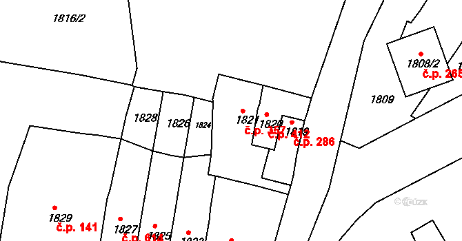 Bučovice 357 na parcele st. 1821 v KÚ Bučovice, Katastrální mapa