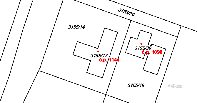 Valtice 1144 na parcele st. 3155/77 v KÚ Valtice, Katastrální mapa