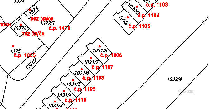 Třešť 1106 na parcele st. 1031/8 v KÚ Třešť, Katastrální mapa