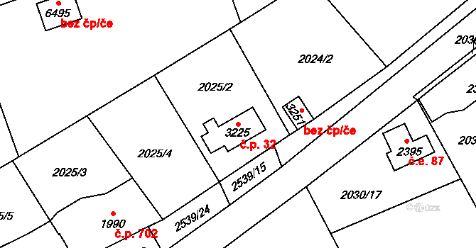 Beroun-Závodí 32, Beroun na parcele st. 3225 v KÚ Beroun, Katastrální mapa