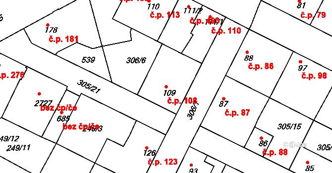 Neratovice 108 na parcele st. 109 v KÚ Neratovice, Katastrální mapa