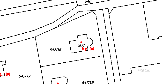Pikovice 94, Hradištko na parcele st. 206 v KÚ Hradištko pod Medníkem, Katastrální mapa