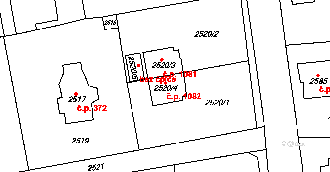Černošice 1082 na parcele st. 2520/4 v KÚ Černošice, Katastrální mapa