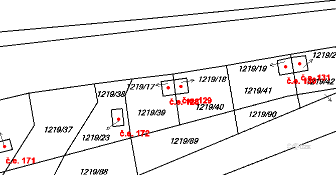 Vejprnice 128 na parcele st. 1219/17 v KÚ Vejprnice, Katastrální mapa