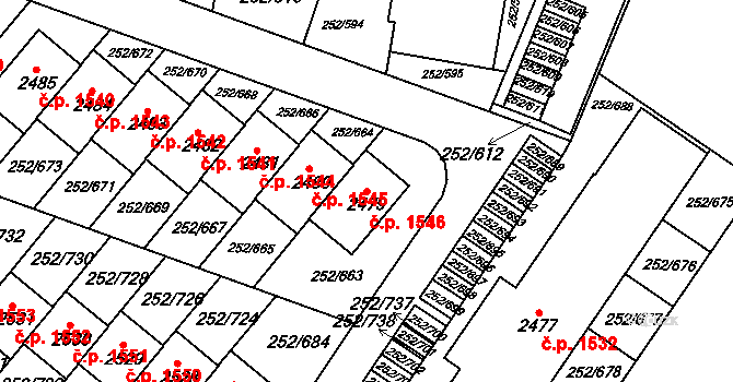 Rosice 1546 na parcele st. 2479 v KÚ Rosice u Brna, Katastrální mapa