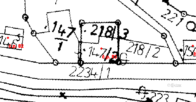 Merboltice 83 na parcele st. 147/2 v KÚ Merboltice, Katastrální mapa