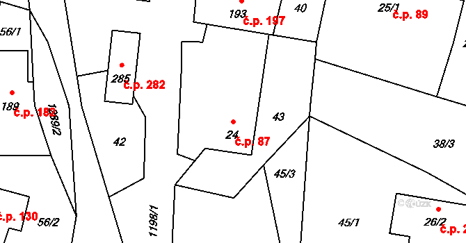 Mořkov 87 na parcele st. 24 v KÚ Mořkov, Katastrální mapa