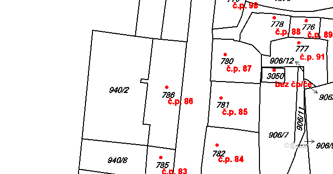 Latrán 86, Český Krumlov na parcele st. 786 v KÚ Český Krumlov, Katastrální mapa