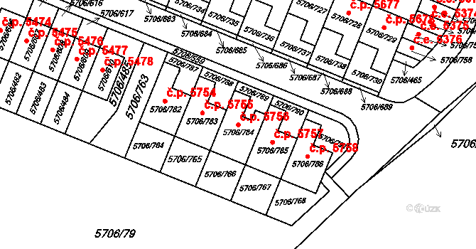Jihlava 5756 na parcele st. 5706/784 v KÚ Jihlava, Katastrální mapa