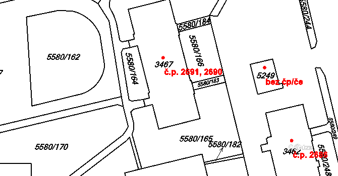 Žatec 2690,2691 na parcele st. 3467 v KÚ Žatec, Katastrální mapa