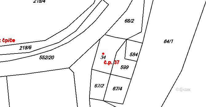 Česká Jablonná 37, Přibyslav na parcele st. 34 v KÚ Česká Jablonná, Katastrální mapa