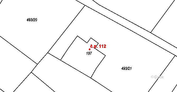Souvrať 112, Mostek na parcele st. 197 v KÚ Souvrať, Katastrální mapa