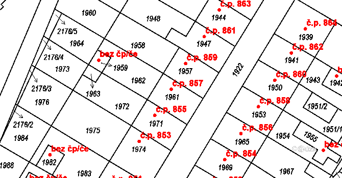 Valtice 857 na parcele st. 1961 v KÚ Valtice, Katastrální mapa