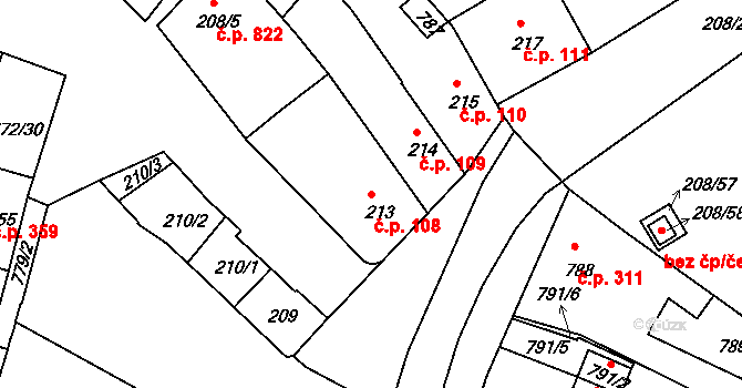 Holešov 108 na parcele st. 213 v KÚ Holešov, Katastrální mapa