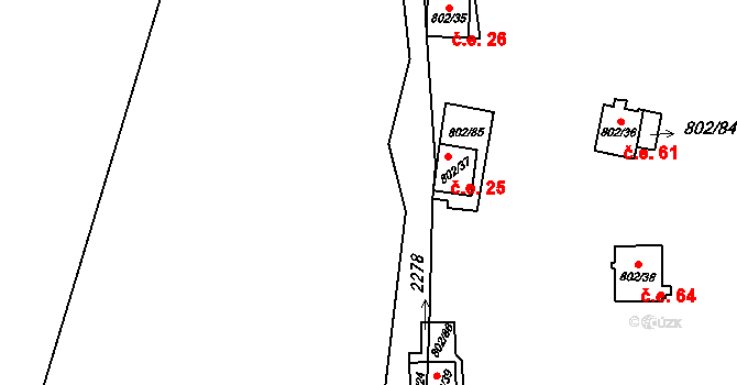 Vranov nad Dyjí 25 na parcele st. 802/37 v KÚ Vranov nad Dyjí, Katastrální mapa