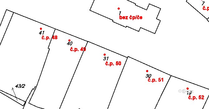 Radslavice 50 na parcele st. 31 v KÚ Radslavice u Přerova, Katastrální mapa