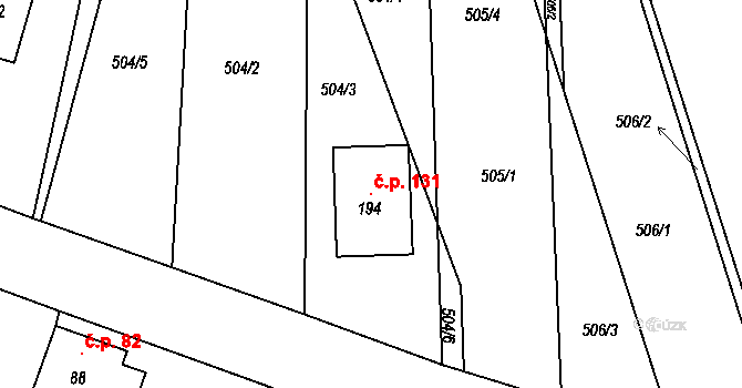 Buk 131, Jindřichův Hradec na parcele st. 194 v KÚ Buk u Jindřichova Hradce, Katastrální mapa