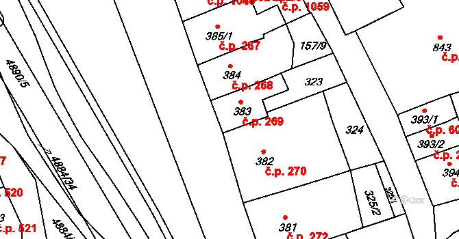 Jáchymov 269 na parcele st. 383 v KÚ Jáchymov, Katastrální mapa