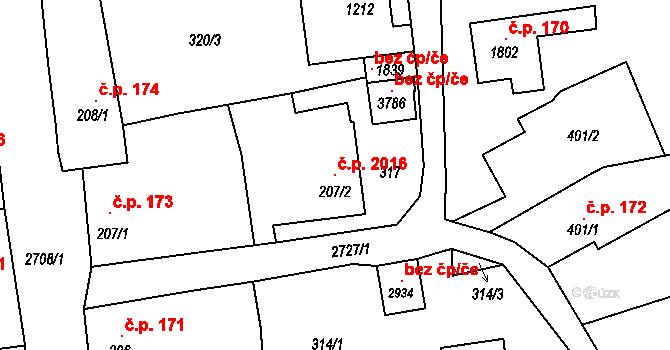 Choceň 2016 na parcele st. 207/2 v KÚ Choceň, Katastrální mapa