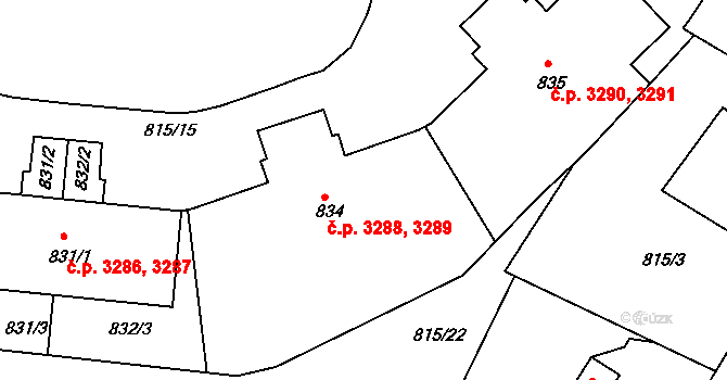 Jablonecké Paseky 3288,3289, Jablonec nad Nisou na parcele st. 834 v KÚ Jablonecké Paseky, Katastrální mapa