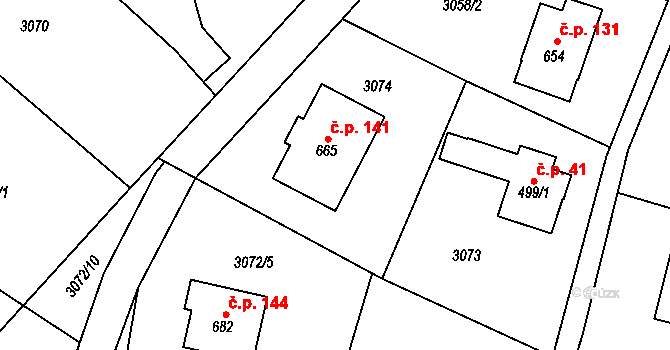 Koberovy 141 na parcele st. 665 v KÚ Koberovy, Katastrální mapa