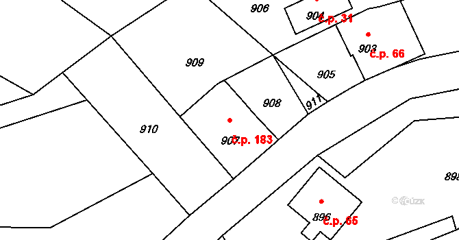 Proseč nad Nisou 183, Jablonec nad Nisou na parcele st. 907 v KÚ Proseč nad Nisou, Katastrální mapa