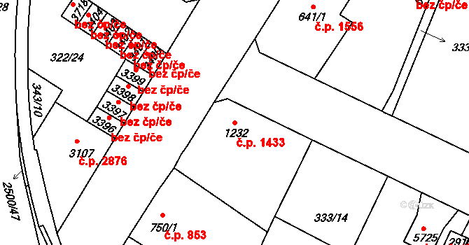 Jablonec nad Nisou 1433 na parcele st. 1232 v KÚ Jablonec nad Nisou, Katastrální mapa