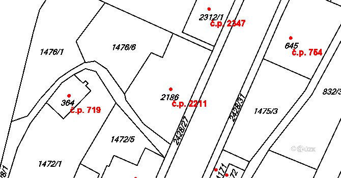 Jablonec nad Nisou 2211 na parcele st. 2186 v KÚ Jablonec nad Nisou, Katastrální mapa