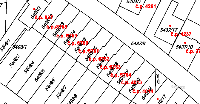Jihlava 3763 na parcele st. 5408/17 v KÚ Jihlava, Katastrální mapa