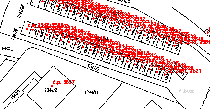 Jihlava 2513,2553 na parcele st. 1342/16 v KÚ Jihlava, Katastrální mapa