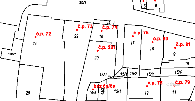 Stonařov 221 na parcele st. 20 v KÚ Stonařov, Katastrální mapa
