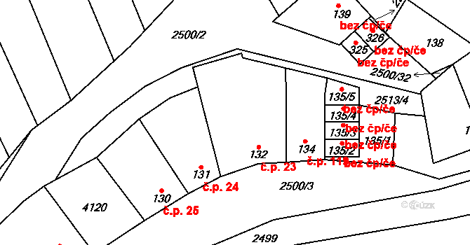 Chvalkovice na Hané 23, Ivanovice na Hané na parcele st. 132 v KÚ Chvalkovice na Hané, Katastrální mapa