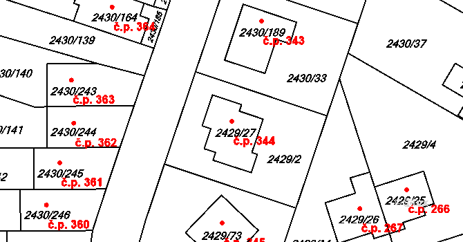 Dačice V 344, Dačice na parcele st. 2429/27 v KÚ Dačice, Katastrální mapa