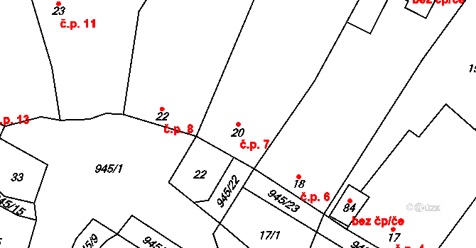 Lhota u Lysic 7 na parcele st. 20 v KÚ Lhota u Lysic, Katastrální mapa