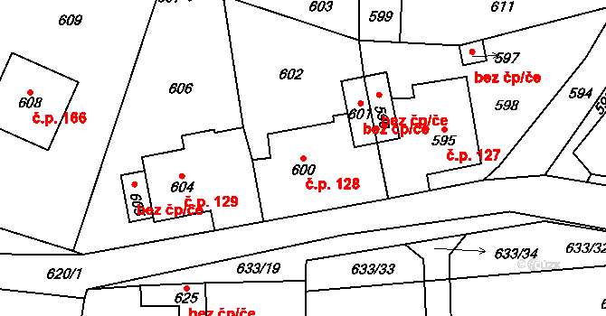Kvaň 128, Zaječov na parcele st. 600 v KÚ Kvaň, Katastrální mapa