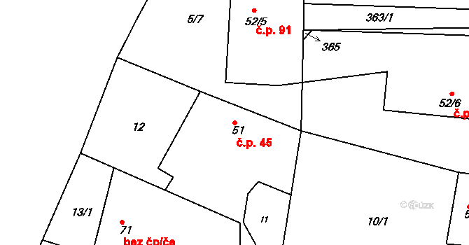 Chlum 45, Všestary na parcele st. 51 v KÚ Chlum u Hradce Králové, Katastrální mapa